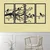 WallXpert metalni zidni ukras 5438, grana sa pticama u 4 panela, 120 x 60 cm, crni