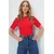 Trend Alacati Stili Ženska bluza kratkih rukava Alc-X13579, Brod izrez, Crvena