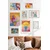 WallXpert set od 8 uramljenih slika Çgs-079, šareni pop-art motivi – koktel tekila, zalazak sunca, gramofonska ploča i bazen, ram u boji prirodnog drveta