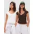 Bershka Majica  temno rjava / bela