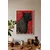 WallXpert uramljena slika 115269, crni panter sa cvetnim motivima na crvenoj pozadini, 50 x 70 cm, beli ram