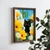 WallXpert uramljena MDF slika NAL015-70, crna mačka među žutim cvećem sa natpisom hi, 50 x 70 cm