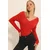 Trend Alacati Stili Ženska bluza dugih rukava ALC-X11246, V-izrez, Crvena