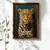 WallXpert uramljena MDF slika NAL077-70, leopard ispred tirkiznog orijentalnog ćilima, 50 x 70 cm