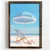 WallXpert uramljena MDF slika NAL153-46, suncobran i ležaljka na plaži u plavo-belim prugama, 35,5 x 47 cm
