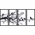 WallXpert metalni zidni ukras 5438, grana sa pticama u 4 panela, 120 x 60 cm, crni