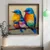 WallXpert uramljena MDF slika DOS061-70, četiri šarene ptice na grani, slikano špahtlom, 70 x 70 cm
