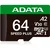 Micro SDXC 64GB A-Data Class 10 + adapter 160/140 MB/s UD64GUI3V30A2SP-RA1