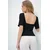 Trend Alacati Stili Ženska bluza kratkih rukava Alc-X13579, Brod izrez, Crna