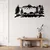 WallXpert metalni zidni ukras 5328, bizoni u planinskom pejzažu sa šumom, 100 x 44 cm, crni