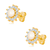 9K zlatne naušnice - svjetlucavi cirkonski cvijet, biser bijele boje, dugmad