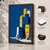 WallXpert uramljena MDF slika 3752KACT-035, plave i žute kuće na steni uz more, 37 x 52 cm