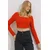 Trend Alacati Stili Ženska bluza dugih rukava ALC-X11437, Brod izrez, Crvena