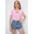 Trend Alacati Stili Ženska bluza kratkih rukava Alc-X13735, Okrugli izrez, Roze