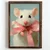 WallXpert uramljena MDF slika NAL039-70, beli miš sa roze mašnom na svetloplavoj pozadini, 50 x 70 cm