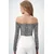 Trend Alacati Stili Ženska bluza dugih rukava Alc-X13456, Brod izrez, Crno-bela