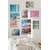 WallXpert set od 8 uramljenih slika Çgs-010, tropski roze motivi – kabriolet, palme, surfer, kaubojske čizme i natpis Giddy Up, beli ram