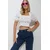 Trend Alacati Stili Ženska bluza kratkih rukava ALC-X11651, Brod izrez, Bela