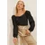 Trend Alacati Stili Ženska bluza dugih rukava ALC-X10867, Brod izrez, Crna
