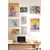 WallXpert set od 8 uramljenih slika Çgs-079, šareni pop-art motivi – koktel tekila, zalazak sunca, gramofonska ploča i bazen, ram u boji prirodnog drveta