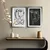 WallXpert set od 2 uramljene MDF slike 2PANTCT-001, apstraktna lica crtana jednom linijom, crno-belo, 38 x 53 cm