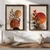 WallXpert set uramljenih MDF slika NAL206-46, grane sa lišćem i bobicama ispred narandžastog sunca u boho stilu, 2 x 35,5 x 47 cm