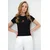 Trend Alacati Stili Ženska bluza kratkih rukava Alc-X13672, Okrugli izrez, Crna