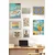 WallXpert set od 8 uramljenih slika Çgs-055, letnji mediteranski motivi – limuni, plaža, koktel i kombi, ram u boji prirodnog drveta