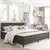 Vidaxl Boxspring postelja temno siva iz blaga 200x200 cm