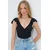 Trend Alacati Stili Ženska bluza kratkih rukava Alc-X13526, V-izrez, Crna