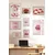 WallXpert set od 8 manjih uramljenih slika Çgs-054, retro motivi u roze i crvenoj – pin-up žena, usne, trešnje, tulipani i karte, ram u boji prirodnog drveta