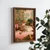 WallXpert uramljena MDF slika NAL091-70, gepard leži na roze sofi među tropskim lišćem i cvećem, 50 x 70 cm