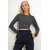 Trend Alacati Stili Ženska bluza dugih rukava ALC-X12643, Okrugli izrez, Crno-bela