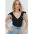 Trend Alacati Stili Ženska bluza kratkih rukava Alc-X13526, V-izrez, Crna