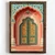 WallXpert uramljena MDF slika NAL044-70, tirkizna vrata sa zlatnim ornamentima u koralnom luku, 50 x 70 cm
