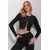 Trend Alacati Stili Ženska bluza dugih rukava ALC-X11498, Okrugli izrez, Crna