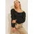 Trend Alacati Stili Ženska bluza dugih rukava ALC-X10867, Brod izrez, Crna