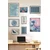 WallXpert set od 8 uramljenih slika Çgs-058, plavi motivi – veliki talas u roze tonovima, cvetne šare, leptiri i porcelanski tanjir, crni ram