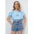 Trend Alacati Stili Ženska bluza kratkih rukava Alc-X13769, Brod izrez, Svetloplava