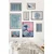WallXpert set od 8 uramljenih slika Çgs-058, plavi motivi – veliki talas u roze tonovima, cvetne šare, leptiri i porcelanski tanjir, crni ram