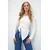 Trend Alacati Stili Ženska bluza dugih rukava Alc-X13458, Brod izrez, Bela