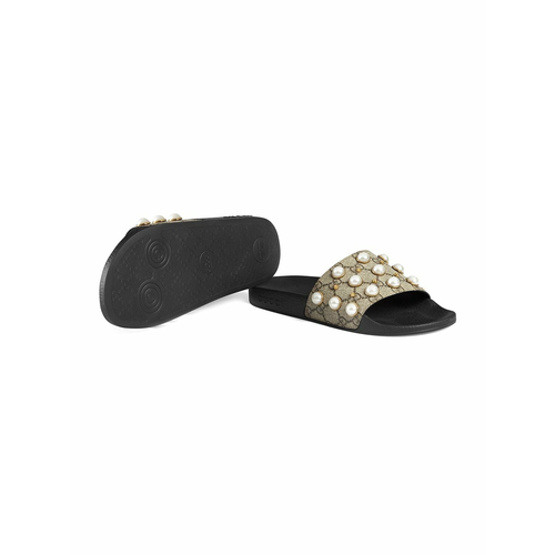 Gucci GG Supreme slide with pearls women Brown Ceneje.si