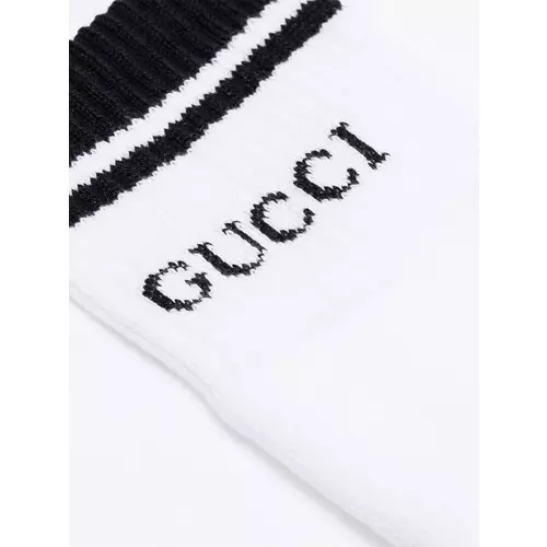 Gucci-white and black cotton logo socks-men-White 