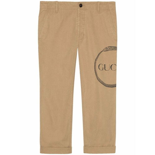 Gucci Gucci Ouroboros print chino trousers men Neutrals