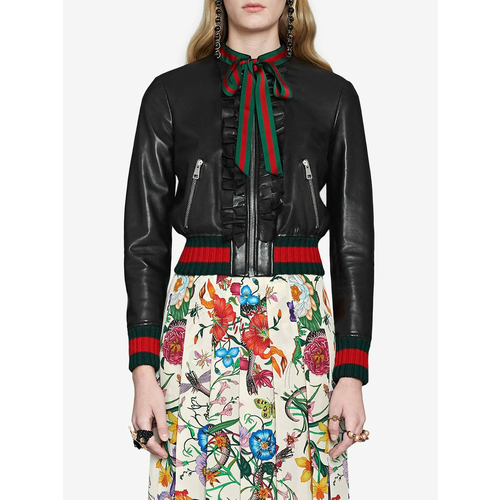 Gucci ruffle leather bomber jacket new arrivals