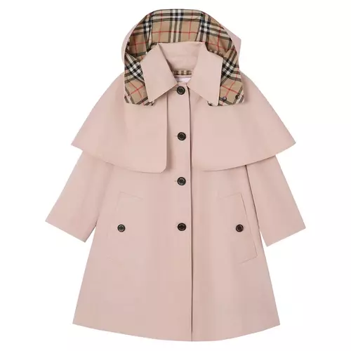 Burberry Kids Detachable Hood Showerproof Cotton Swing Coat kids Pink Idealno.ba