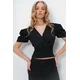 Trend Alacati Stili Ženska bluza kratkih rukava Alc-X13520, V-izrez, Crna