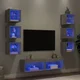 8-dijelni zidni TV elementi s LED svjetlima boja sivog hrasta