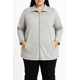 Plus size bombažna jopa na zadrgo, siva