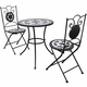 VIDAXL bistro mizica z mozaikom + dva stola (60cm), črna-bela